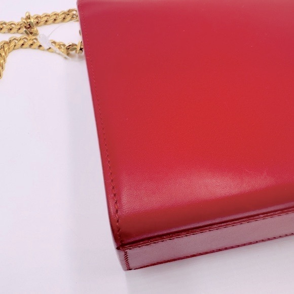 Auth Saint Laurent Red Leather Pompom Kate Clutch Pouchette Tassel Preloved Ex++ - Picture 10 of 16